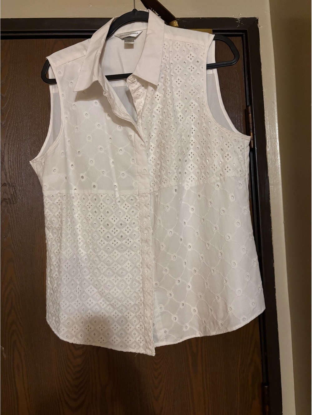 White Sleeveless Collared Button-Down-Cotton Blend- Size Large